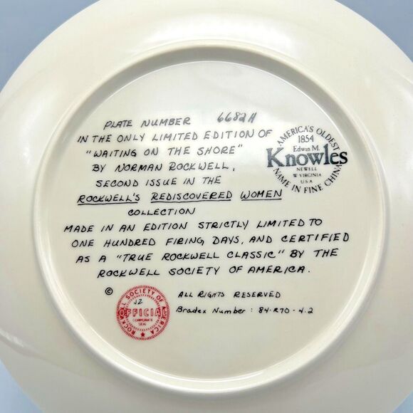 KNOWLES Norman Rockwell Women 1981 Waiting On The Shore 8.5" Plate w/ Box & COA - Picture 3 of 11